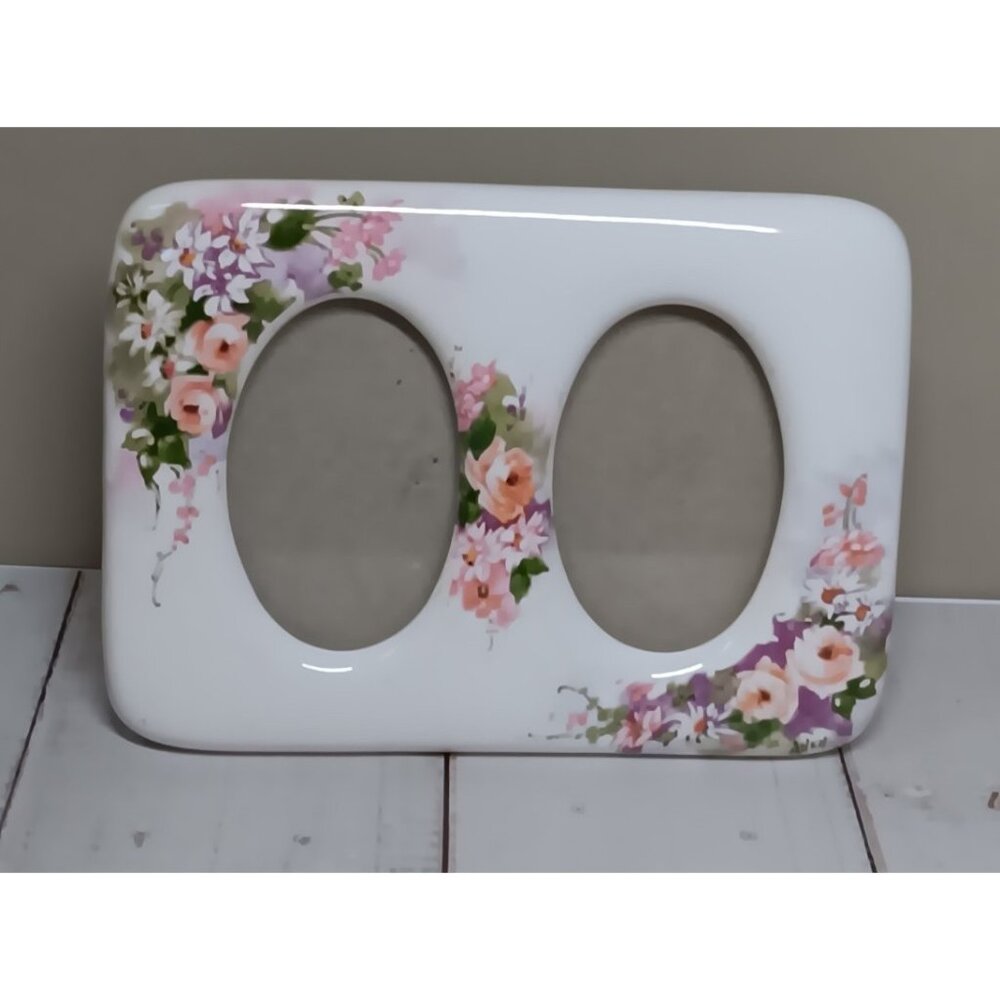 VTG Terragrafics 80s Ceramic Double Picture Frame Flowers Mini Portraits signed